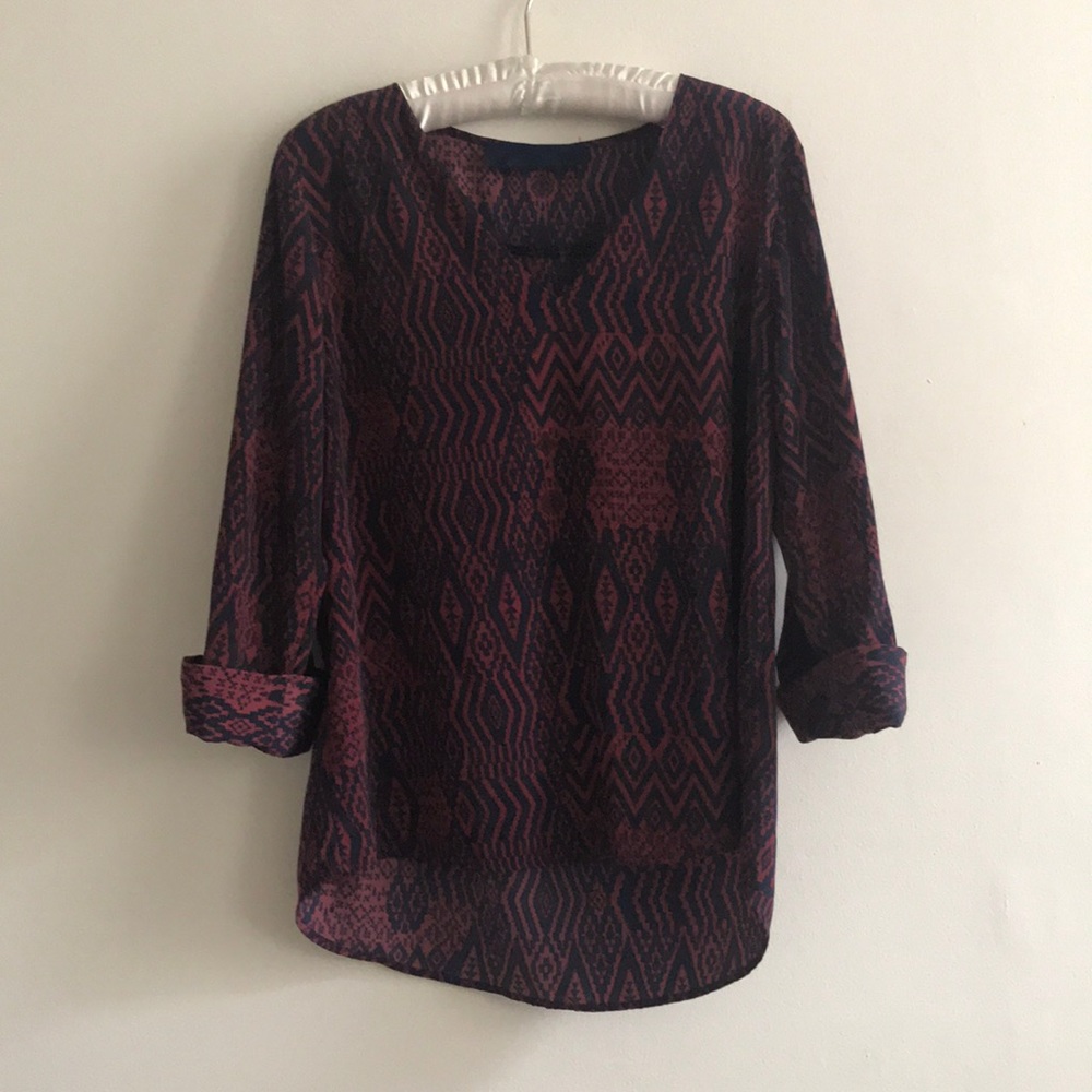 Blue Rain Aztec printed top